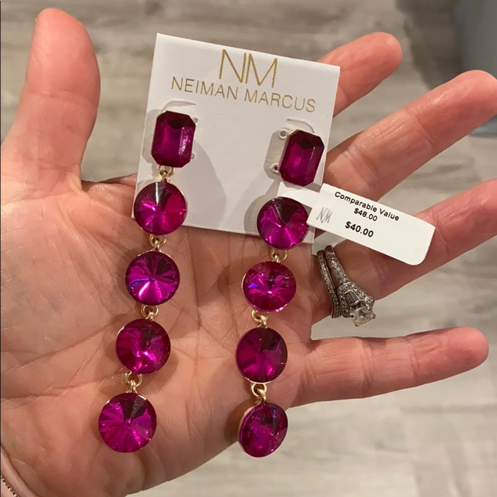 Neiman Marcus Magenta Rhinestone Earring - Picture 2 of 3